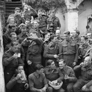drink Men of the 2-6th Queen's Regiment celebrate Christmas, 25 December 1943.