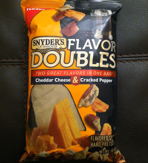 New Snyder's of Hanover Flavor Doubles Cheddar Cheese & Cracked Pepper Pretzel Pieces