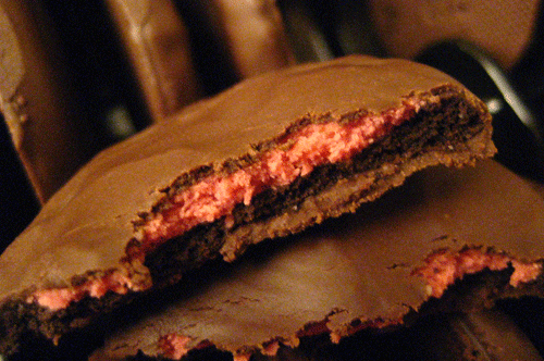 Raspberry Oreo Fudge Cremes Insides