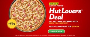 Hut Lovers Current Deal pizza
