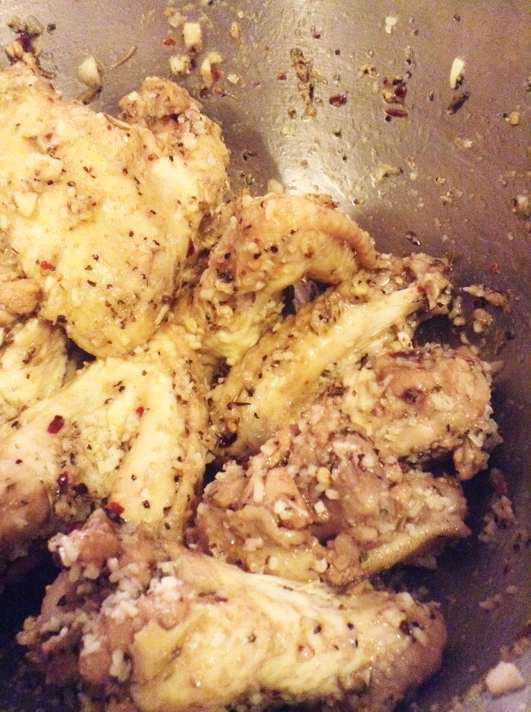 Garlic Parmesan Wings Coated in Garlic Mixture with Cheese and Breadcrumbs