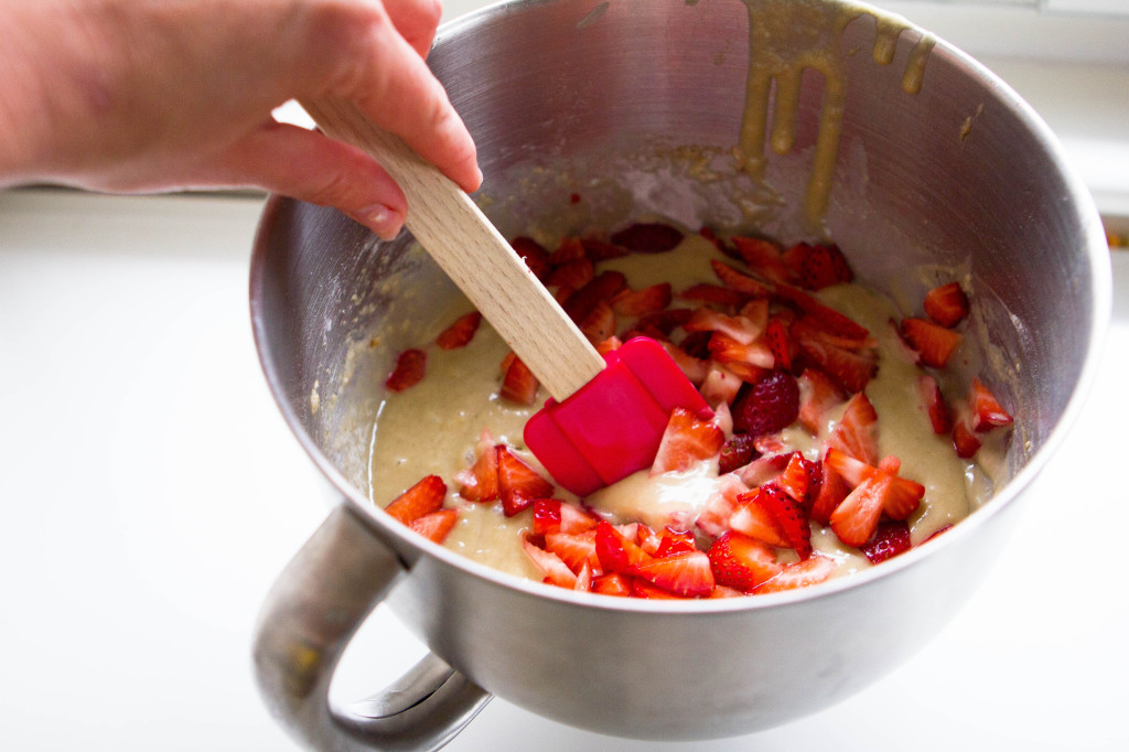 dough with chopped strawberries