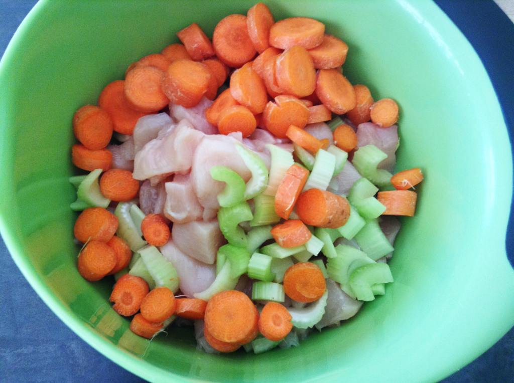 Crock pot chicken pot pie chicken, carrots, celery