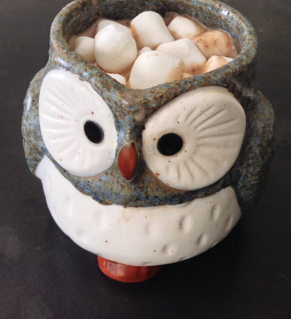 Crock Pot Hot Chocolate in cup with marshmallows close up