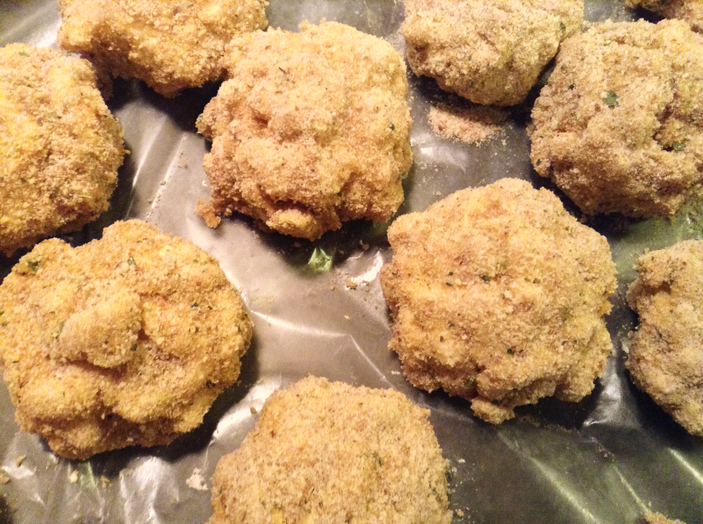 Fried Mac and Cheese Balls with breading close up