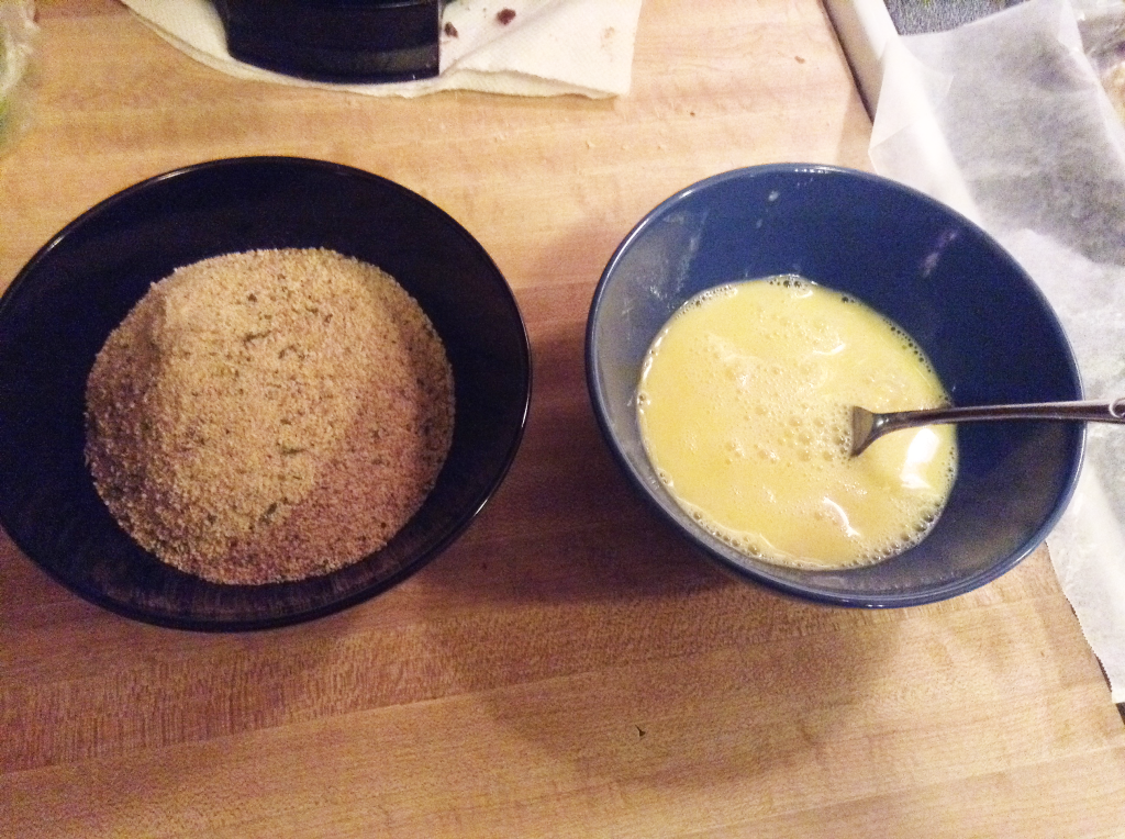 Fried Mac and Cheese Balls egg wash and breadcrumbs