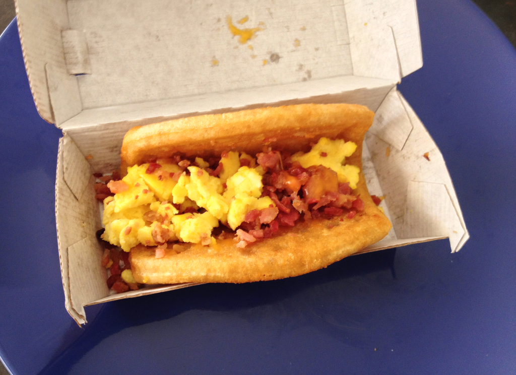 Taco Bell Breakfast Waffle Taco with Bacon Inside