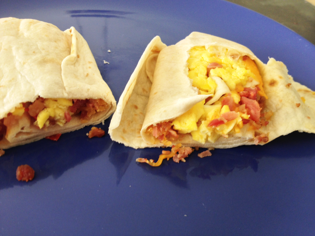 Taco Bell Breakfast Breakfast Burrito with Bacon inside