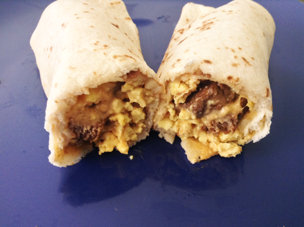 Taco Bell Breakfast Steak and Egg Burrito inside