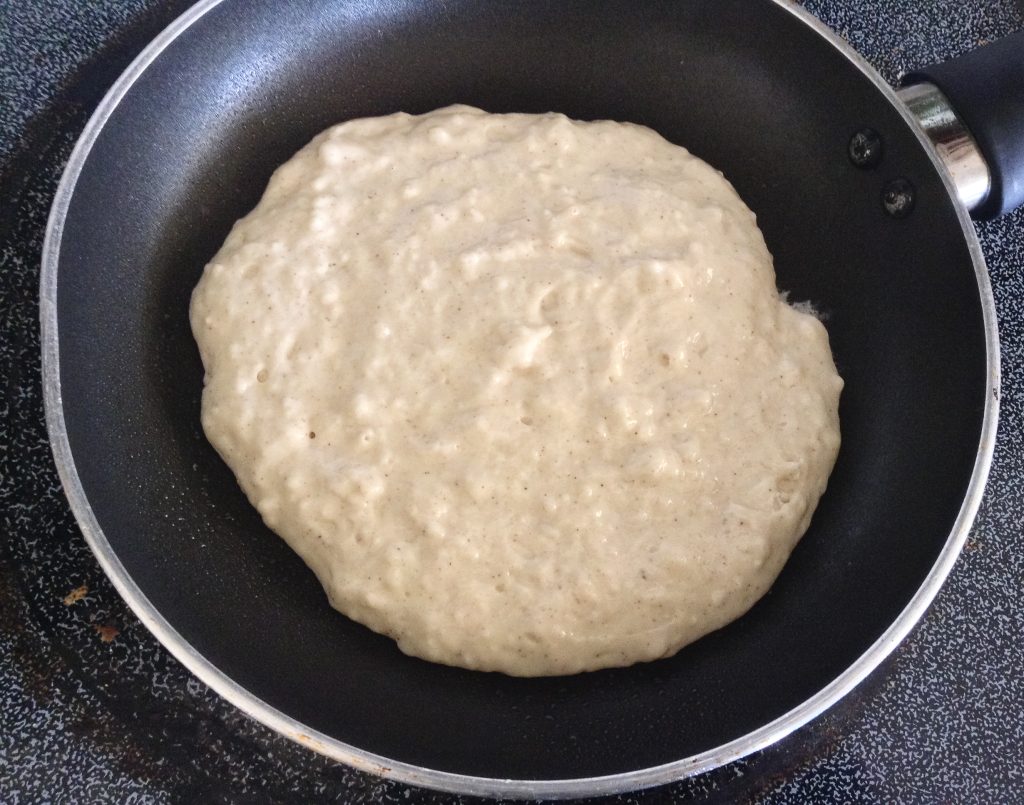 Homemade Buttermilk Pancakes pancake in hot skillet