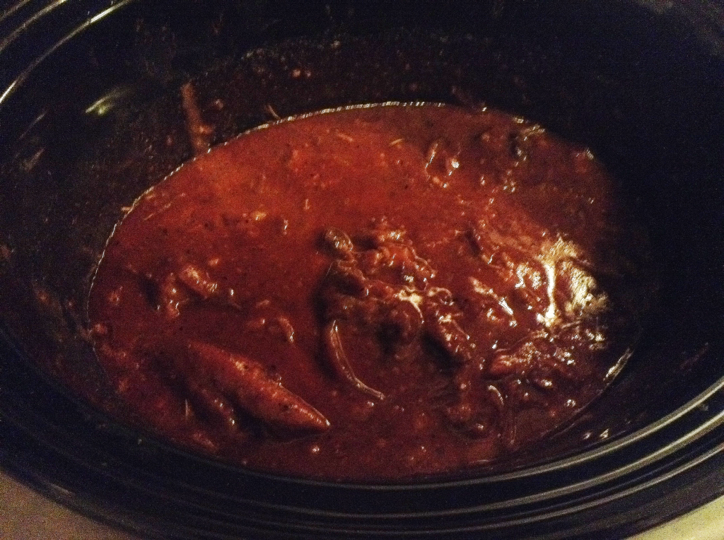 Crock Pot Pulled Pork after cooking with bbq