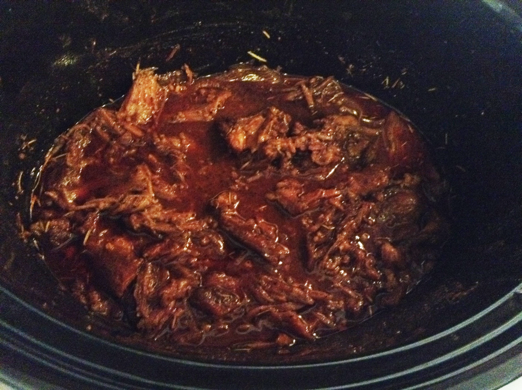 Crock Pot Pulled Pork after cooking before bbq added