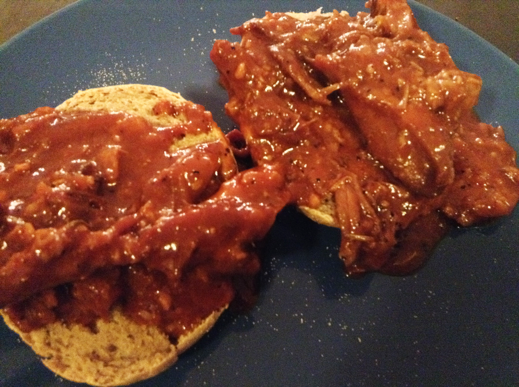 Crock Pot Pulled Pork finished on bun close up