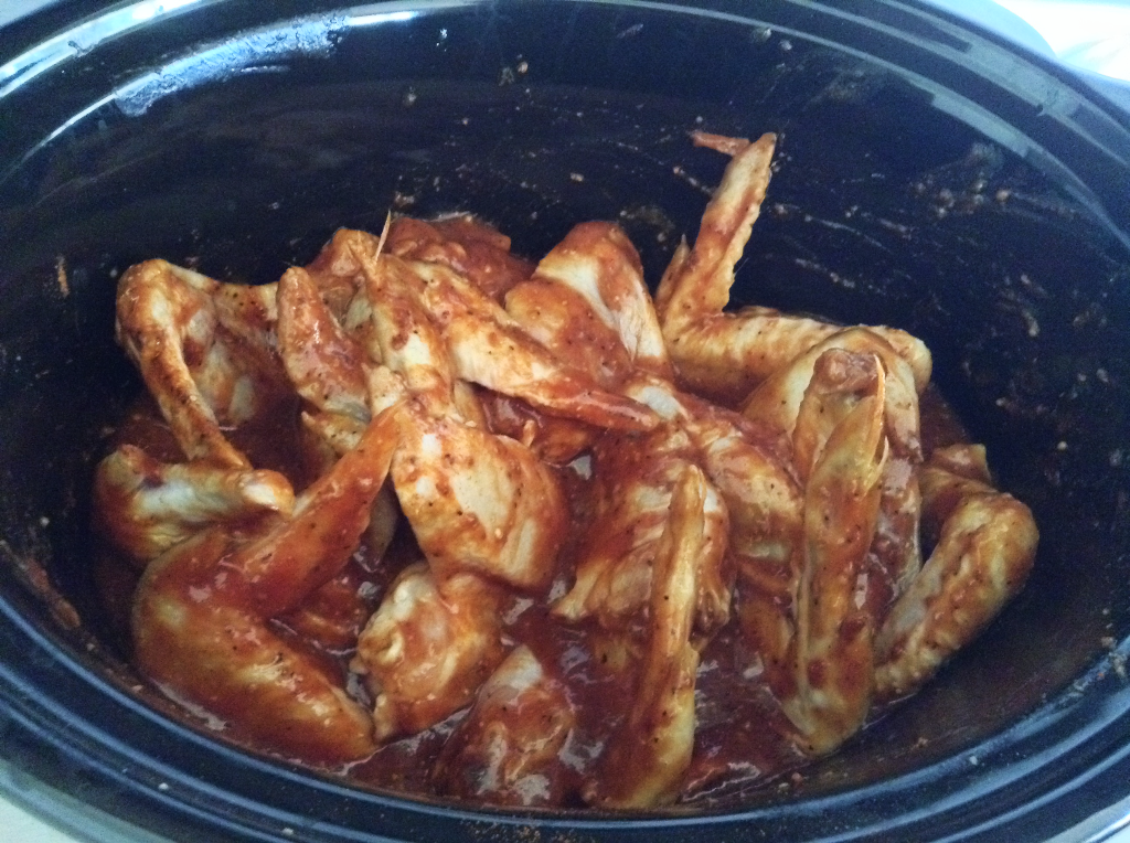 Crock Pot BBQ Chicken Wings frozen wings melted and mixed