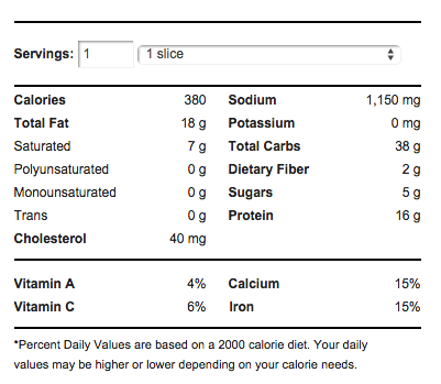 Papa John S Pizza Nutrition Chart