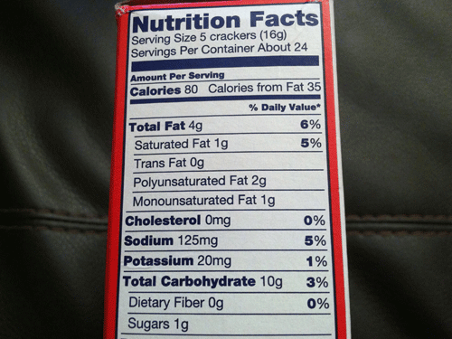 Ritz Crackers Nutrition Chart