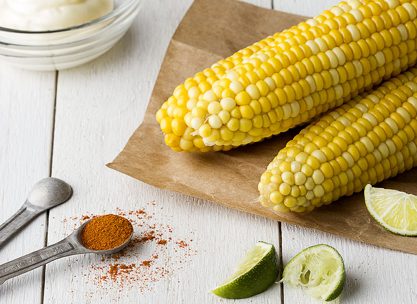 elote corn with spices and lime