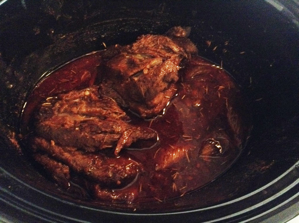 Crock Pot Pulled Pork after cooking for a little while